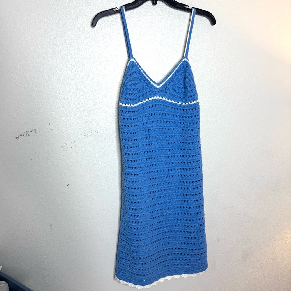 Willow & Wind Blue White Crochet‎ Mini Sun Dress